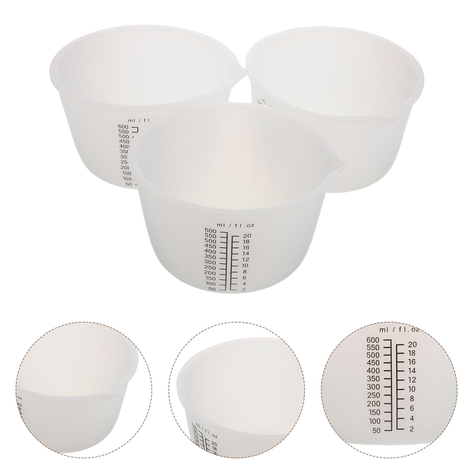 Mixing Cup Silicone - 3個セット シリコン製レジン注型カップ 600ml ノンスティック 再利用可能 目盛り付き計量カップ