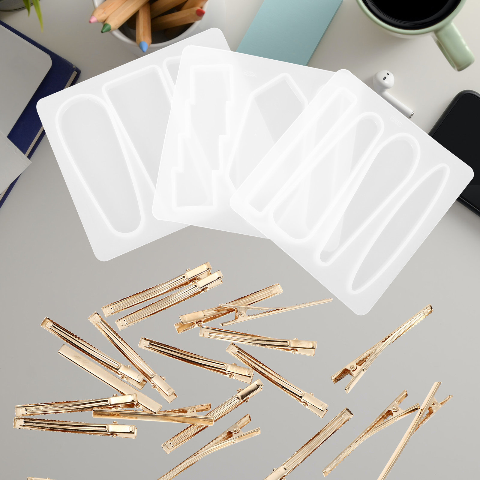Resin Crafts Diy - 1セットシリコンヘアクリップモールド DIYアートモールド 手作りヘアアクセサリー用 クリスタルレジンエポキシクラフト 簡単操作 繊細な仕上がり