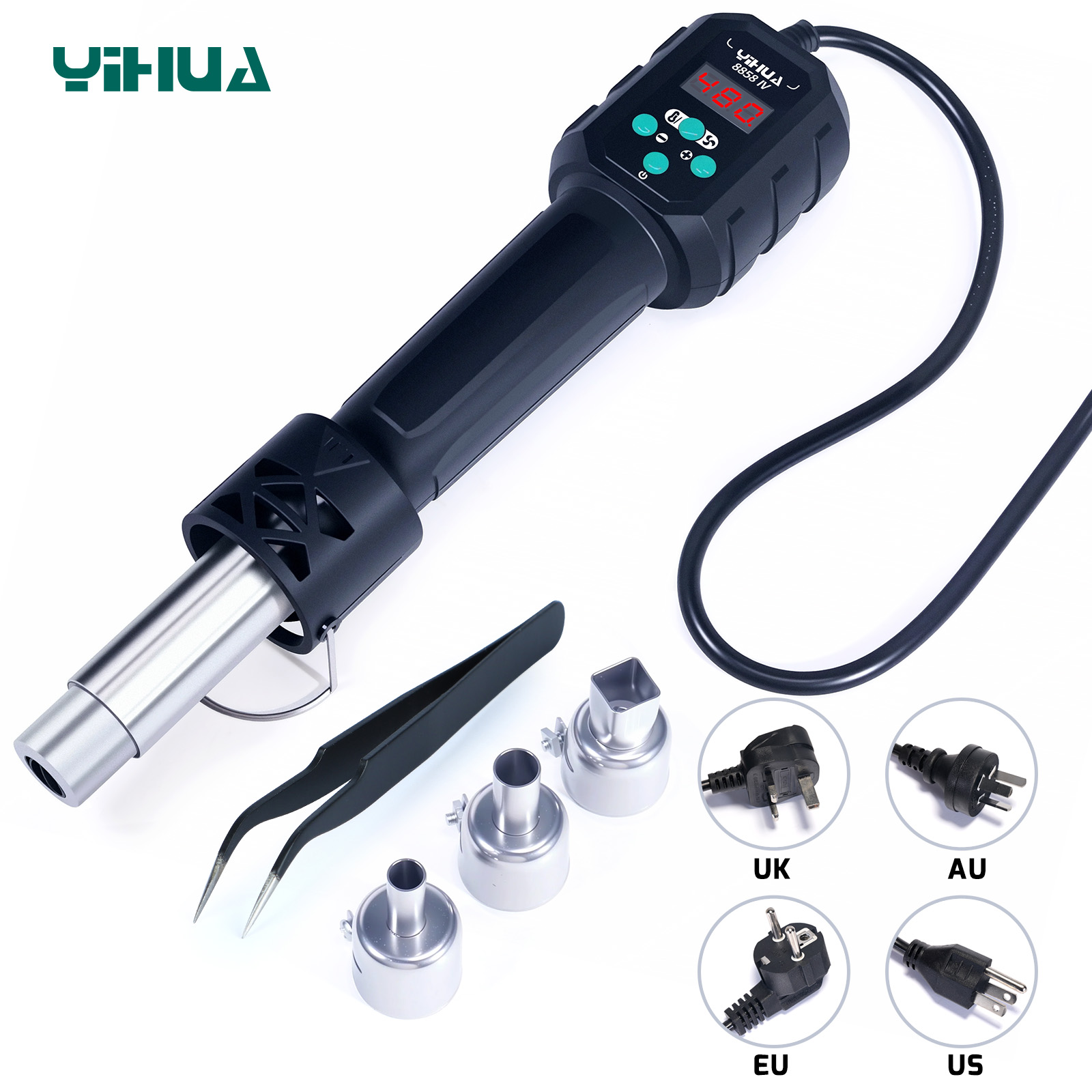 Heat Gun Small - YIHUA ホットエアガン温度調整可能 8858-IV 700 ワットはんだリワーク溶接ステーション LCD
