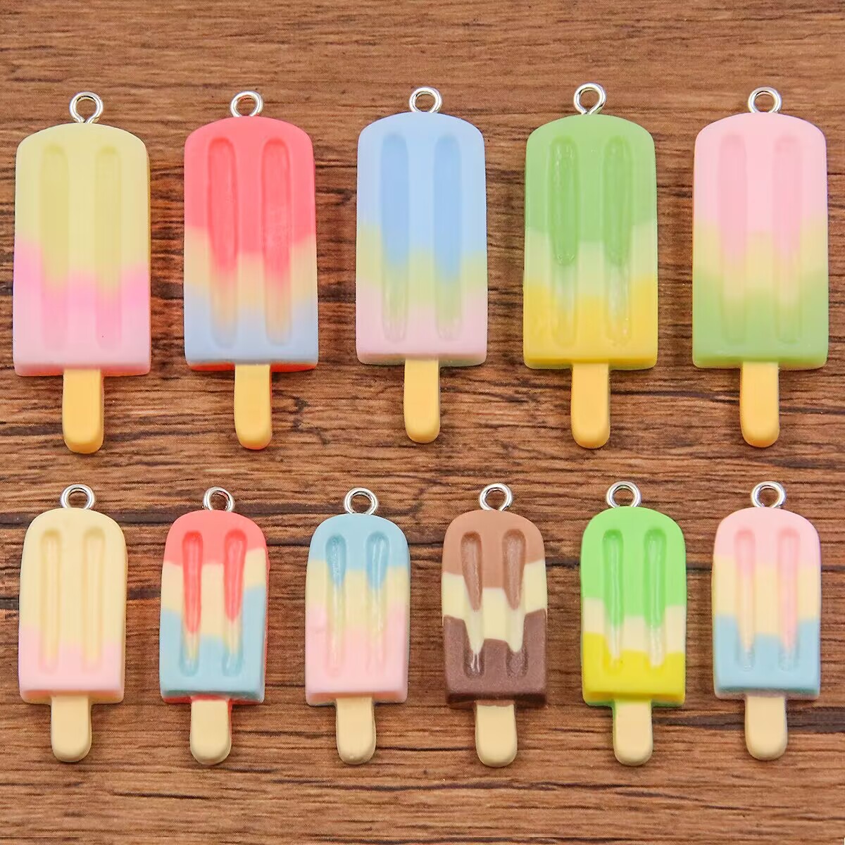 Resin Crafts Diy - 6個入り グラデーションアイスキャンディー レジンチャーム ミニアイスキャンディーペンダント DIYアクセサリー ネックレス