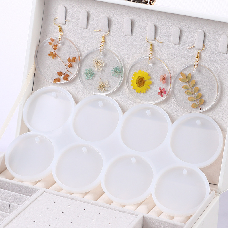 Mixing Cup Silicone - 8/12 個ラウンドオーバルペンダント樹脂モールド Diy クリスタルエポキシイヤリングチャームシリコーンモールドジュエリー作成キーホルダータグ鋳造