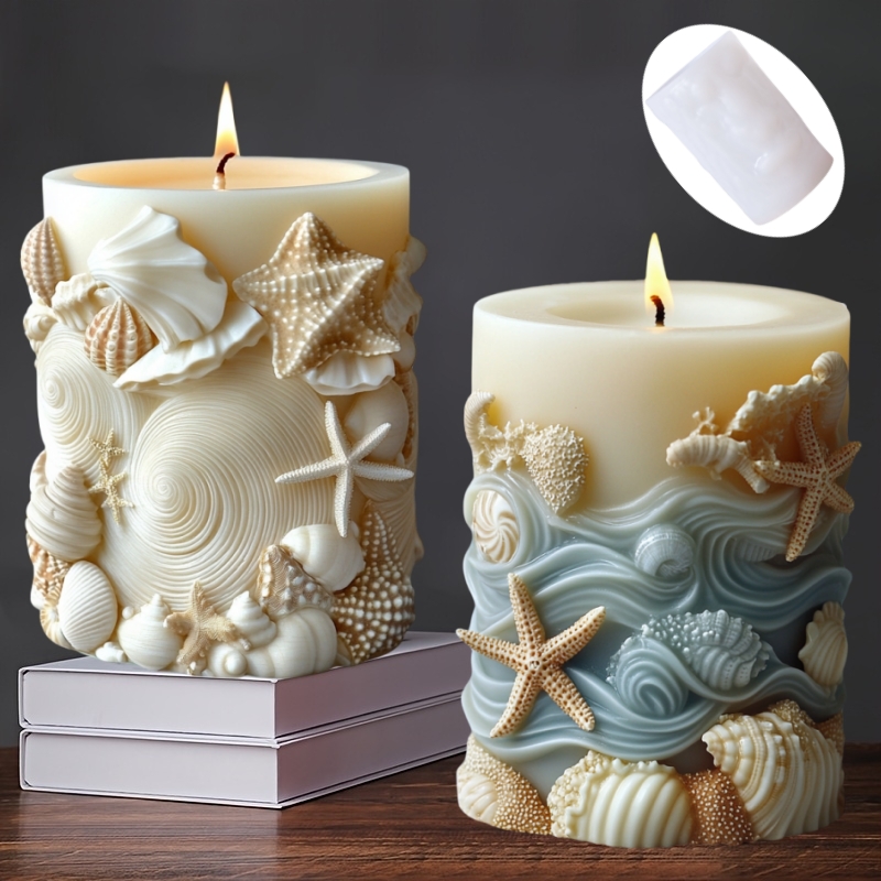 Resin Ocean Wave Mold - DIY オーシャンスタイルレリーフ円筒キャンドルシリコーン型ヒトデ巻貝円筒樹脂型波ホタテサンゴ石膏型