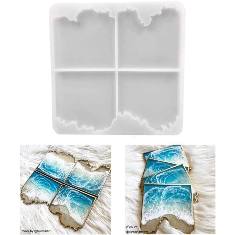 オーシャンウェーブコースターシリコンモールド、不規則な正方形 - Resin Ocean Wave Mold のレビューと価格