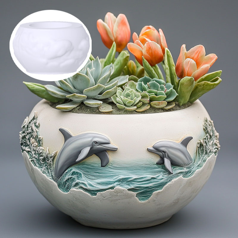 カップルイルカレリーフ多肉植物植木鉢樹脂シリコーン型海の波動 - Resin Ocean Wave Mold のレビューと価格